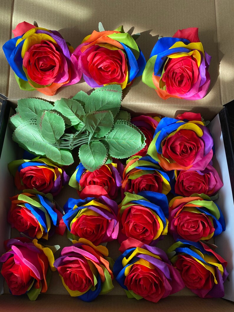 20pcs Artificial Rainbow Roses heads Silk flower Artificial Etsy