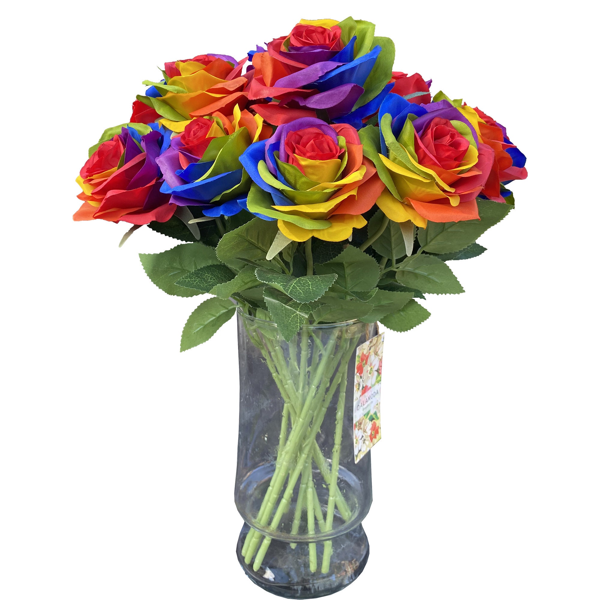 15pcs Artificial Rainbow Roses Silk Flower Artificial Rose Etsy