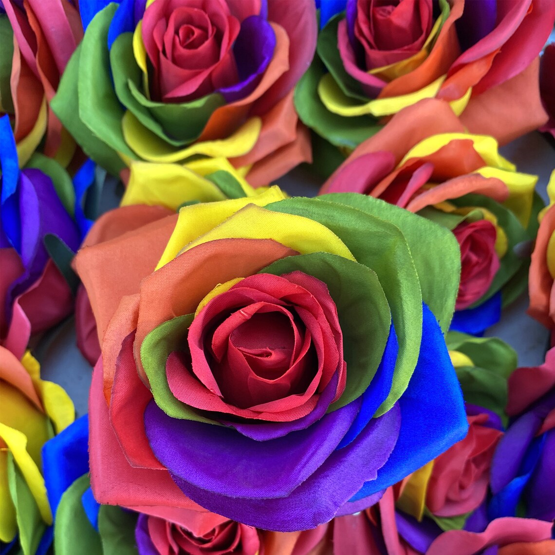 20pcs Artificial Rainbow Roses heads Silk flower Artificial Etsy