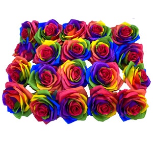 20pcs Artificial Rainbow Roses heads Silk flower Artificial Rose Flowers no stems