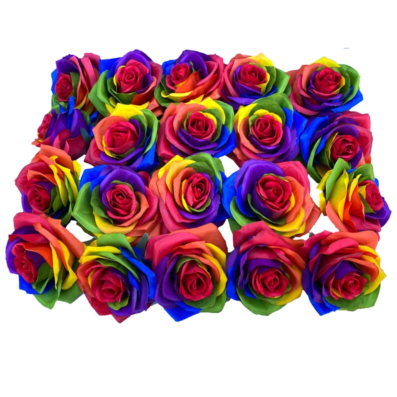 20pcs Artificial Rainbow Roses Heads Silk Flower Artificial Etsy