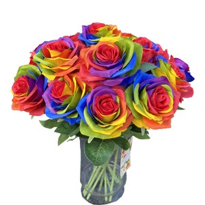 15pcs Artificial Rainbow Roses Silk flower Artificial Rose Flowers DIY any craft floral arrangment Red Flower Heart