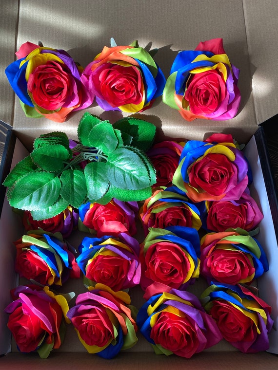 20pcs Artificial Rainbow Roses heads Silk flower Artificial Etsy