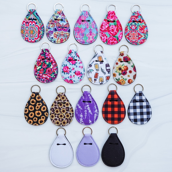 SINGLE Essential Oil Roller Bottle Neoprene Cases Keychain Floral Pattern Holder Carrier, Multi-purpose Travel, Stretch Protect, Blanks