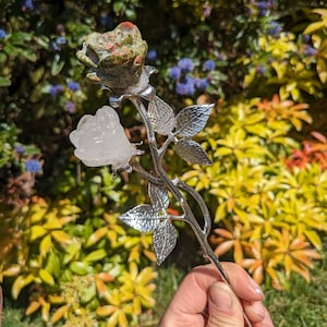 Crystal Flowers – Double-Headed Rose Quartz Bloom | Crystal Flower Carving | faux flowers | fake flower decor | crystal rose | glass rose