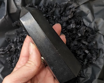Black Tourmaline Tower: Polished Protection Crystal, Energy Wand (13.5cm)