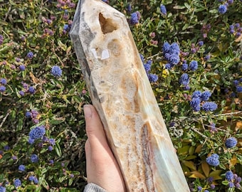 XL Caribbean Calcite Tower: Polished Ocean Energy Crystal with Aragonite
