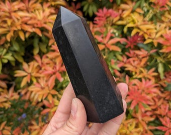 Polished Black Tourmaline Tower: Grounding Protection Crystal (11.5cm)