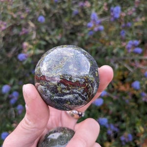 Large Dragon’s Bloodstone Sphere | Rare Crystal Ball | Energy Healing & Protection | Meditation Stone | Home Decor | Unique Crystal Gift