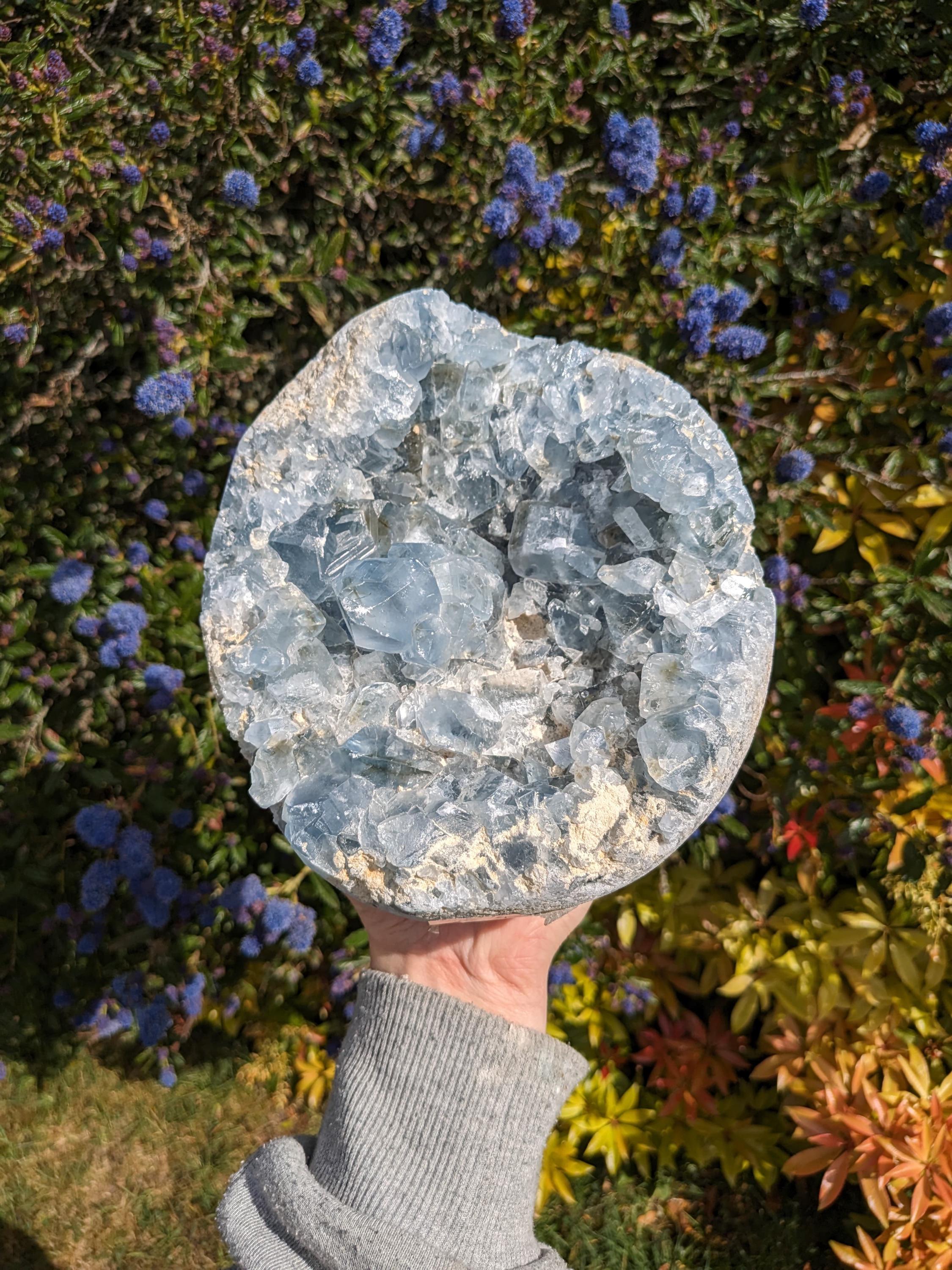 XL 原石セレスタイトジオード：天使のようなブルーのクリスタル