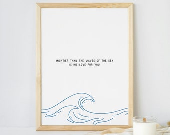18x24 print | Mightier Than the Waves of the Sea | Religious Art | Minimalist Art | Religious | Catholic Art | Catholic Gifts
