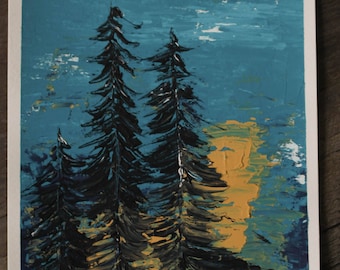 Abstract Trees acrylic painting, original home office decor