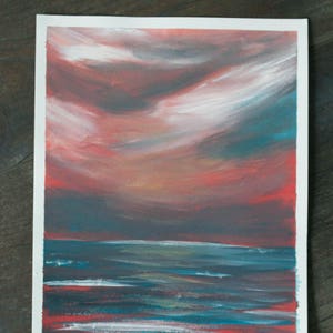 Abstract Ocean and Sky acrylic painting, original pink blue