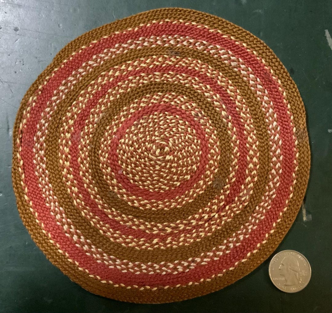 Large Round Hand Braided Dollhouse Miniature Rug, Browns and Red. #192 ...