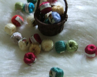 Six Dollhouse Miniature Needlework Wool Yarn Balls