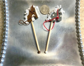 Dollhouse Hobby Horse: Miniature Dapple Grey Stick Pony, 12th Scale