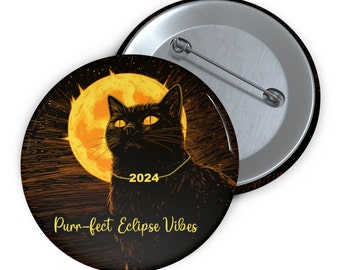 2024 Eclipse Cat Button, totality black cat Pin,total solar eclipse USA, Eclipse Souvenir, Celestial Eclipse 2024 Collectible Pin,Unique Pin