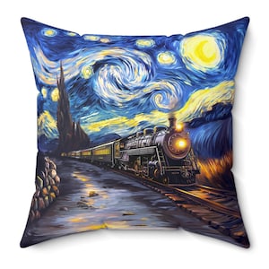 Zug Kissen Sternennacht Dampfzug Kissen 2 seitig Kissen inklusive Vintage Zug Choo Choo Zug Eisenpferd Dampflokomotive
