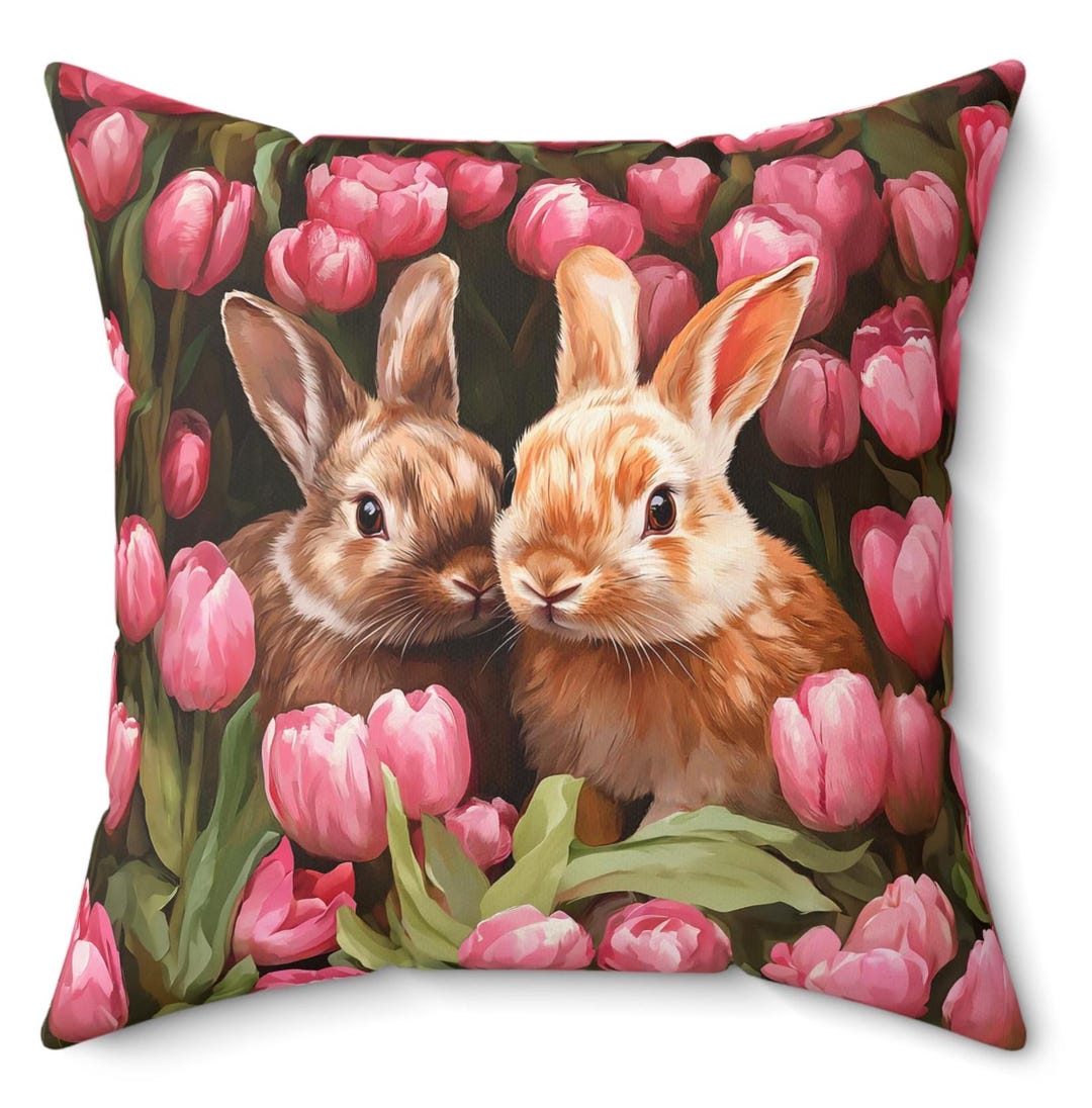 Bunny Rabbit Pillow Floral Pink Tulips Pillow 2 SIDED PILLOW INCLUDED ...