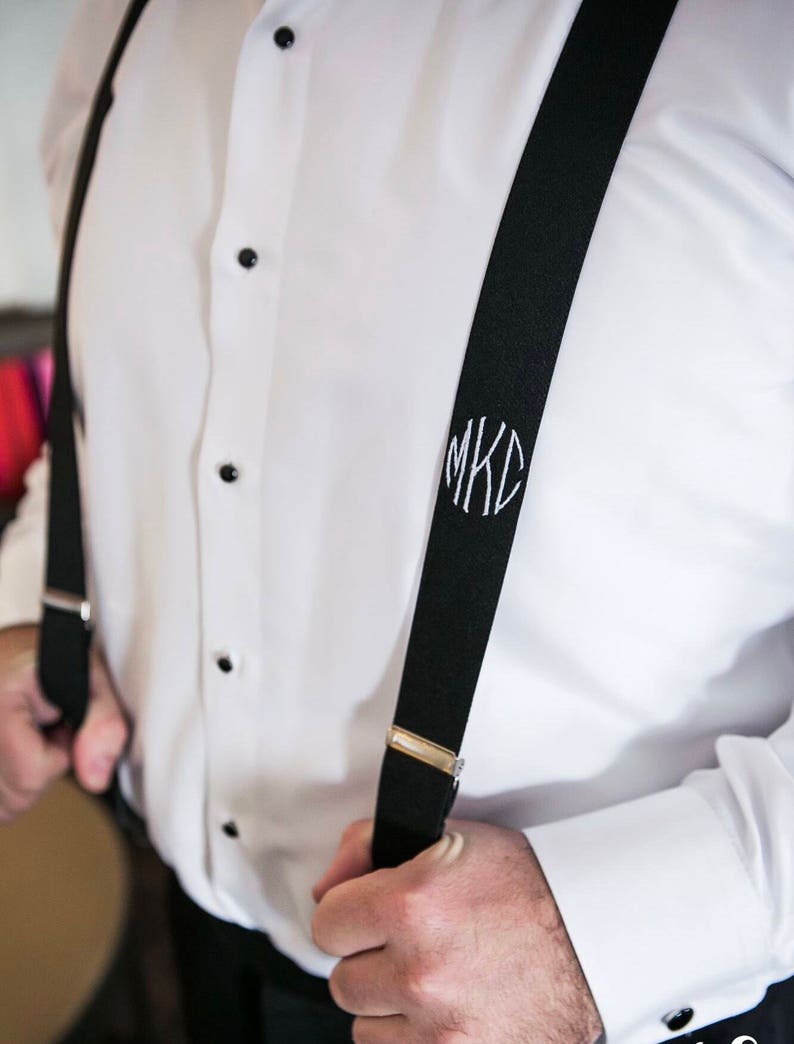 BESTSELLING MONOGRAMMED SUSPENDERS. Groomsmen suspenders mens monogrammed suspenders great for weddings / suspenders for groomsmen. image 5