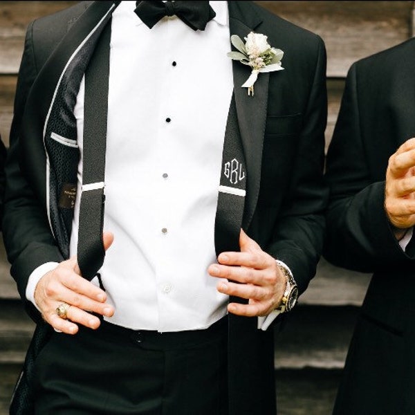 BESTSELLING MONOGRAMMED SUSPENDERS. Groomsmen suspenders mens monogrammed suspenders great for weddings / suspenders for groomsmen.