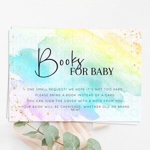 Pastel Books For Baby Card Pastel Rainbow Book Insert Colorful Ombre Watercolor Book Card Confetti Glitter Baby Book Poem Request D10171