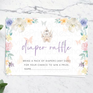 Princess Diaper Raffle Card Castle Diaper Ticket Insert Secret Garden Enchanted Castle Pastel Floral Garden Baby Shower Poem Request D10709