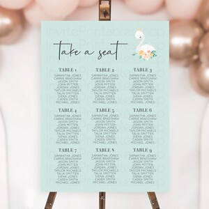 Swan Seating Chart Swan Princess Ballet Seating Sign Watercolour Pastel Floral Enchanted Forest Swan Lake Party Decor Secret Garden D10905