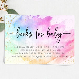 Pastel Books For Baby Card Pastel Rainbow Book Insert Colorful Ombre Watercolor Book Card Confetti Glitter Baby Book Poem Request D10449