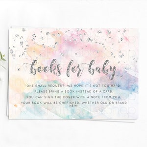 Pastel Rainbow Books For Baby Card Pastel Book Insert Pastel Colorful Book Card Confetti Watercolor Silver Guests Book Poem Request D10944