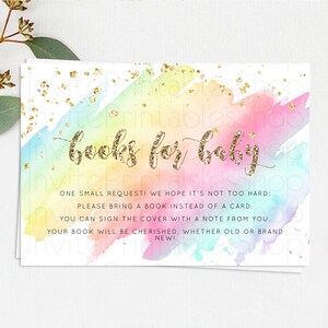 Pastel Books For Baby Card Pastel Rainbow Book Insert Colorful Ombre Watercolor Book Card Confetti Glitter Baby Book Poem Request D10495