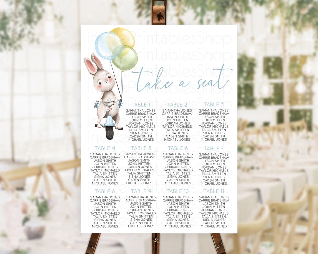 Bunny Seating Chart Pastel Bunny Seating Chart Bunny Balloon Seating