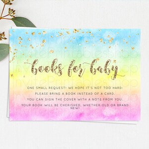 Pastel Books For Baby Card Pastel Rainbow Book Insert Colorful Ombre Watercolor Book Card Confetti Glitter Baby Book Poem Request D10479