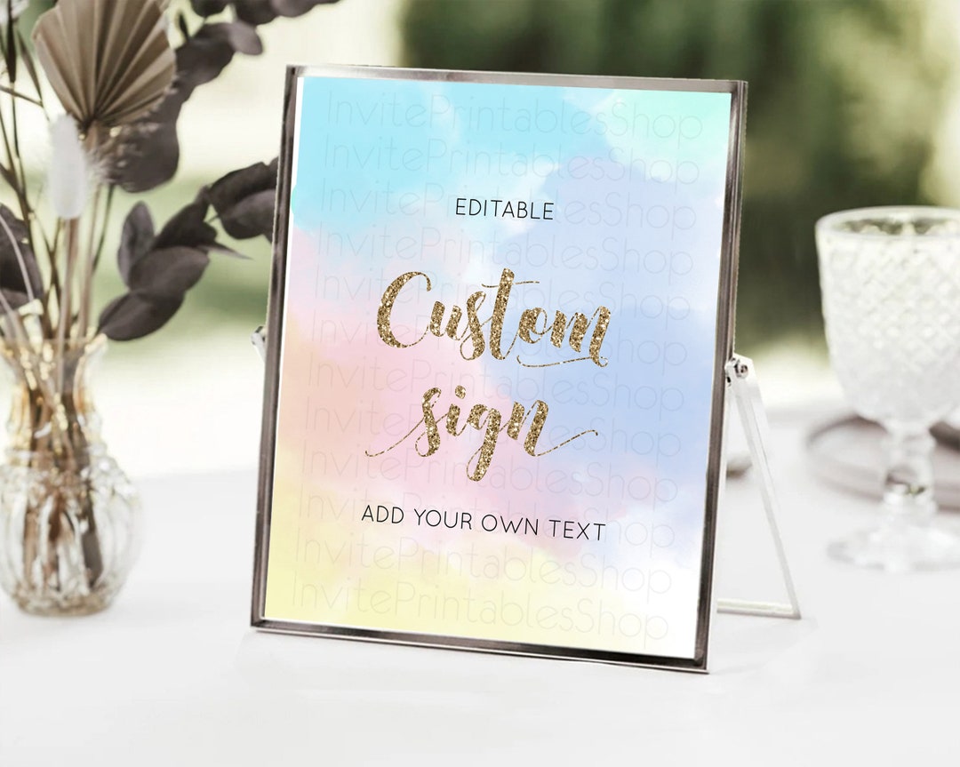 Pastel Sign Ombre Table Sign Decor Pastel Ombre Rainbow Watercolor ...