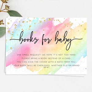 Pastel Books For Baby Card Pastel Rainbow Book Insert Colorful Ombre Watercolor Book Card Confetti Glitter Baby Book Poem Request D10495