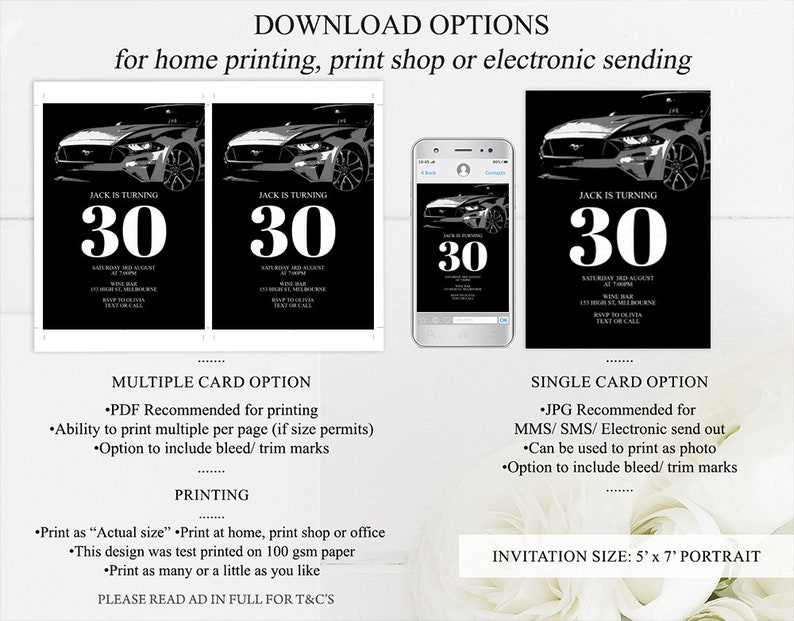 Car Mustang Birthday Invitation Ford Mustang Invitation Etsy