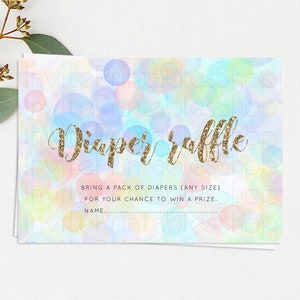 Pastel Diaper Raffle Card Bubble Bath Baby Shower Diapers Insert Rainbow Diaper Ticket Pastel Bubbles Colorful Confetti Raffle Game D10447