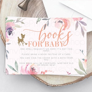 Fawn Books For Baby Card Deer Book Insert Floral Deer Book Card Enchanted Forest Butterfly Pastel Baby Shower Book Poem Request D10196