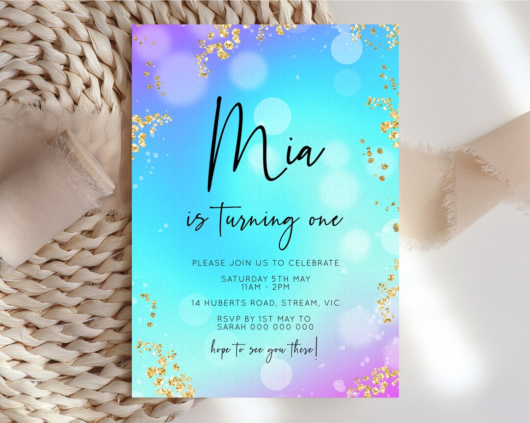 Rainbow Birthday Invitation Pastel Birthday Invitation Ombre Etsy