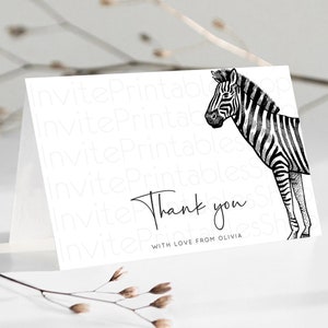 Zebra Thank You Zebra Thank You Card Zebra Birthday Thank You Cards Safari Dried Palm Fern Zebra Teacher Thank You Card Template D10249