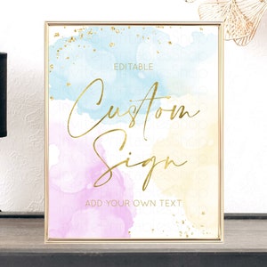 Pastel Rainbow Sign Tarjetas Regalo Signos de mesa Signos de pañal Libros Signo de comida Signo personalizado Brillo Boda Cumpleaños Baby Shower 8x10 190V2