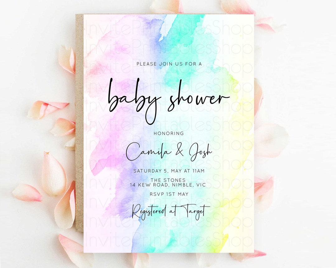 Pastel Baby Shower Invitation Rainbow Baby Shower Invitation Colorful ...
