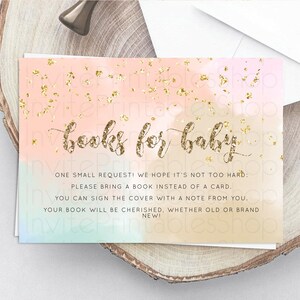 Pastel Books For Baby Card Pastel Rainbow Book Insert Colorful Ombre Watercolor Book Card Confetti Glitter Baby Book Poem Request D10377