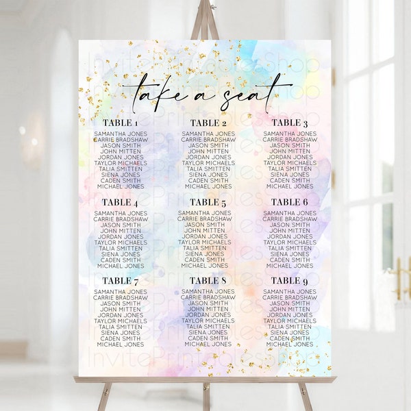 Rainbow Seating Chart Pastel Clouds Seating Sign Sprinkles Colorful Seating Poster Ombre Colors Wedding Christening Birthday Baptism