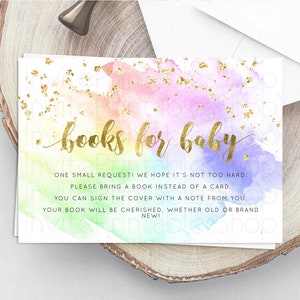 Pastel Books For Baby Card Pastel Rainbow Book Insert Colorful Ombre Watercolor Book Card Confetti Glitter Baby Book Poem Request D10876
