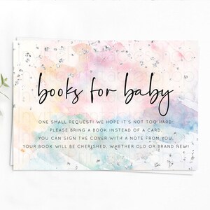 Pastel Rainbow Books For Baby Card Pastel Book Insert Pastel Colorful Book Card Confetti Watercolor Silver Guests Book Poem Request D10945