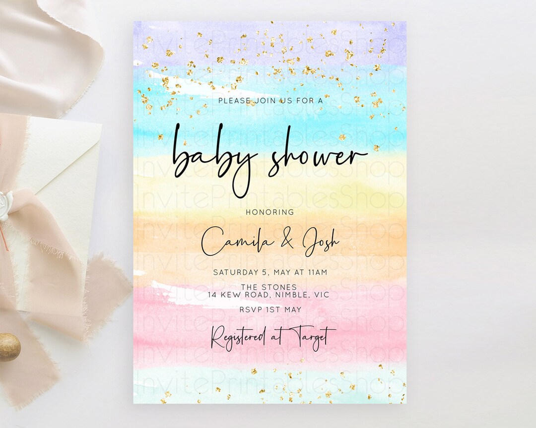 Pastel Baby Shower Invitation Rainbow Baby Shower Invitation Colorful ...