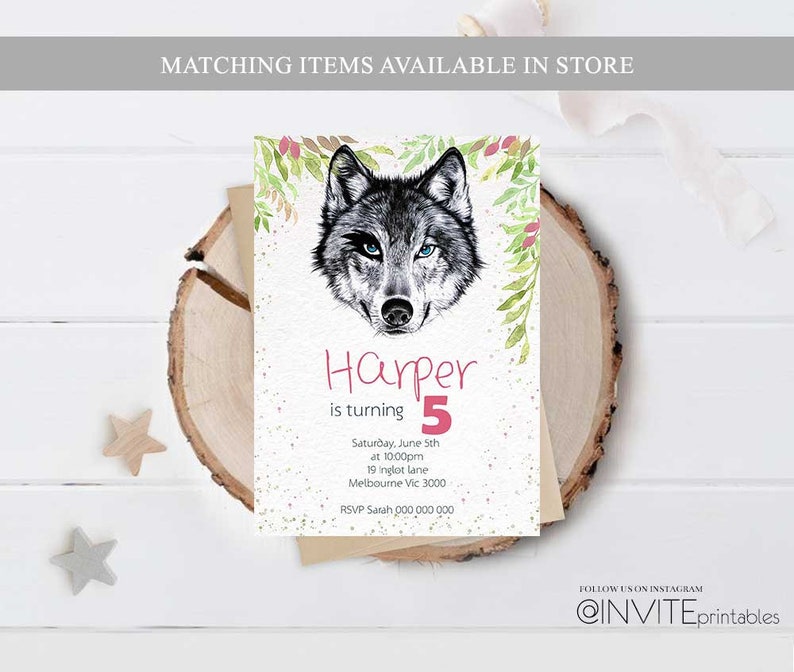 Wolf Birthday Invitation Wolf Invites Wolf Birthday Invites Etsy
