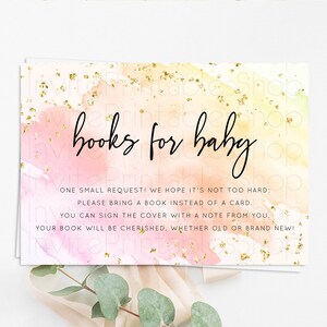 Pink Books For Baby Card Watercolor Book Insert Pastel Pink Baby Shower Book Card Pink Watercolor Splash Guests Book Poem Request D10167