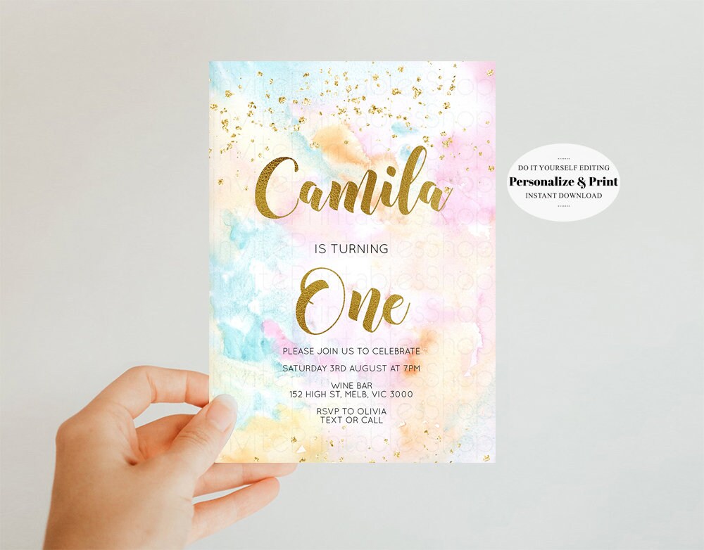 Rainbow Birthday Invitation Pastel Birthday Invitation Etsy